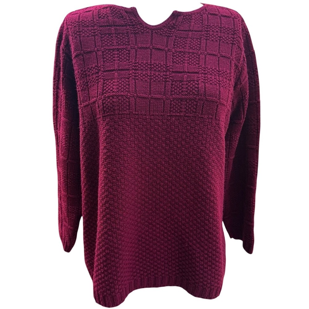 VTG Women S‎ Knit Sweater Burgundy Textured Fisherman Retro Granola Grandpacore